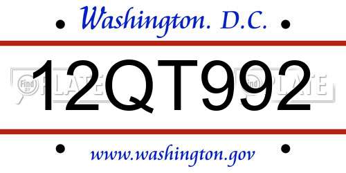 12QT992 District Of Columbia License Plate