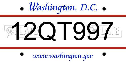 12QT997 District Of Columbia License Plate