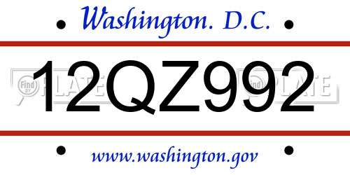 12QZ992 District Of Columbia License Plate