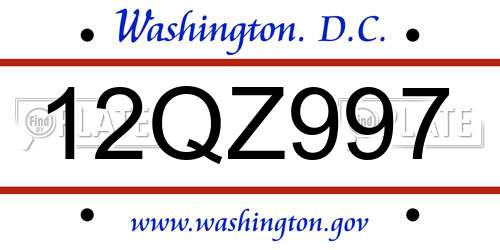 12QZ997 District Of Columbia License Plate