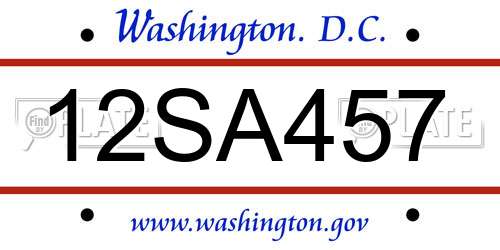 12SA457 District Of Columbia License Plate