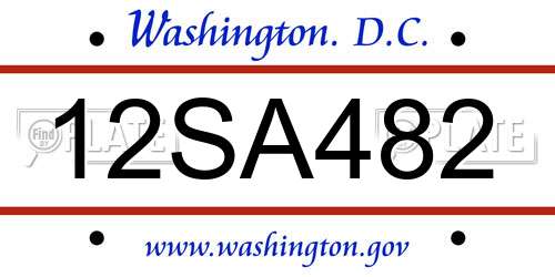 12SA482 District Of Columbia License Plate