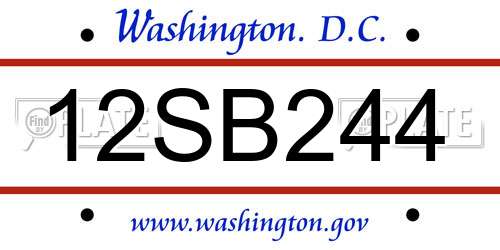 12SB244 District Of Columbia License Plate