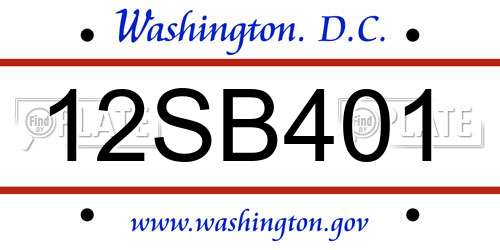 12SB401 District Of Columbia License Plate