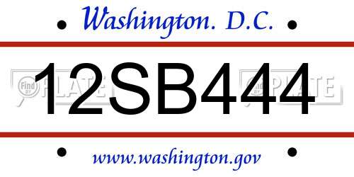 12SB444 District Of Columbia License Plate