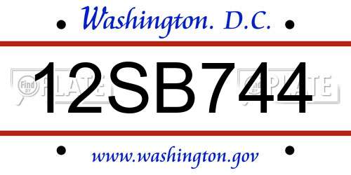12SB744 District Of Columbia License Plate
