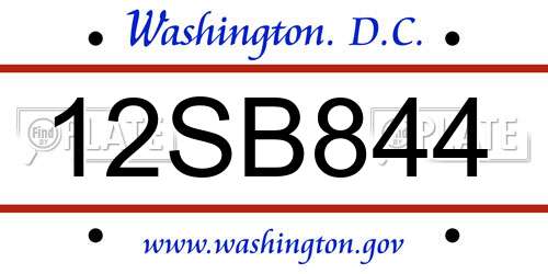12SB844 District Of Columbia License Plate