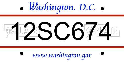 12SC674 District Of Columbia License Plate
