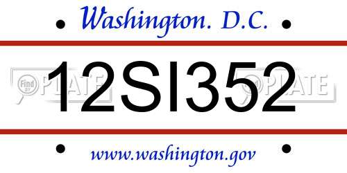 12SI352 District Of Columbia License Plate