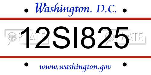 12SI825 District Of Columbia License Plate