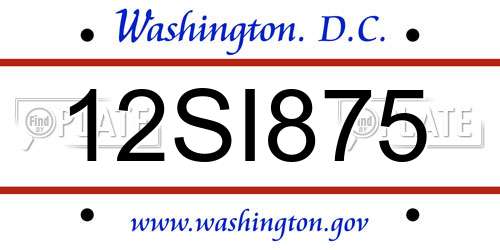 12SI875 District Of Columbia License Plate