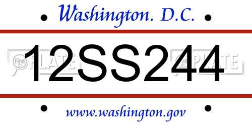 12SS244 District Of Columbia License Plate