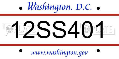 12SS401 District Of Columbia License Plate