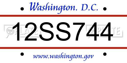 12SS744 District Of Columbia License Plate