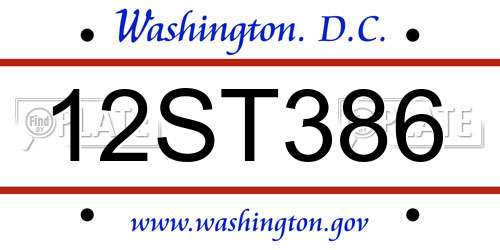 12ST386 District Of Columbia License Plate