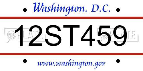 12ST459 District Of Columbia License Plate