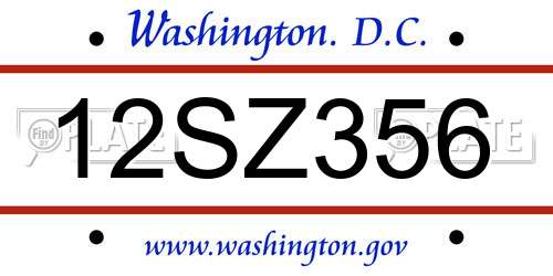 12SZ356 District Of Columbia License Plate