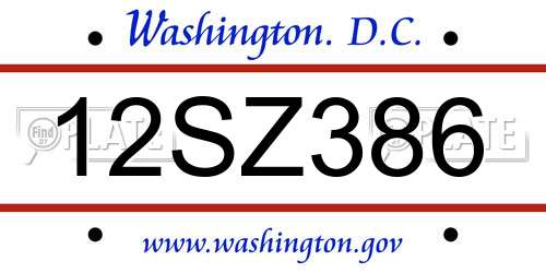 12SZ386 District Of Columbia License Plate