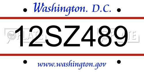 12SZ489 District Of Columbia License Plate