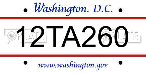 12TA260 District Of Columbia License Plate