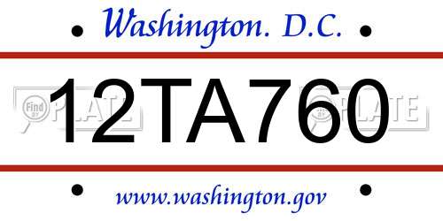 12TA760 District Of Columbia License Plate