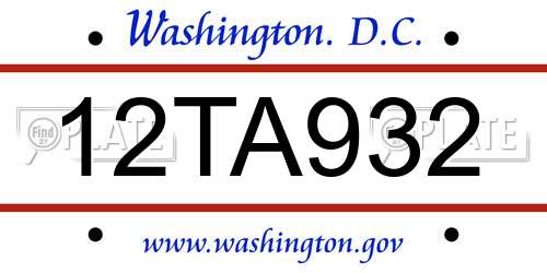 12TA932 District Of Columbia License Plate