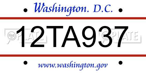 12TA937 District Of Columbia License Plate