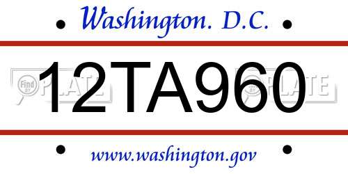 12TA960 District Of Columbia License Plate