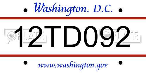 12TD092 District Of Columbia License Plate