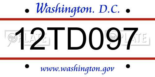 12TD097 District Of Columbia License Plate