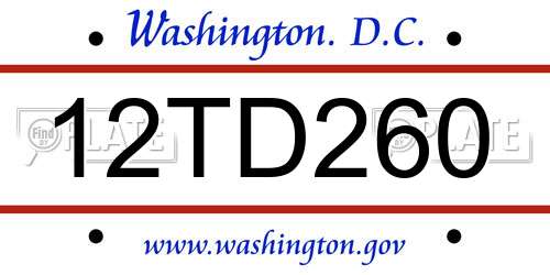 12TD260 District Of Columbia License Plate