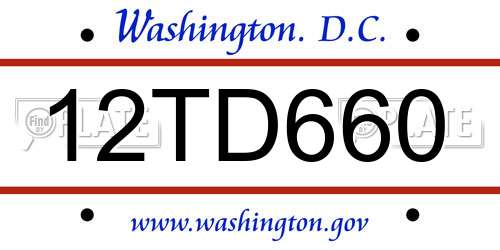 12TD660 District Of Columbia License Plate
