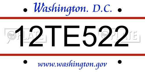 12TE522 District Of Columbia License Plate