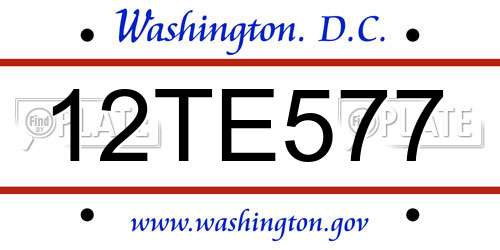 12TE577 District Of Columbia License Plate
