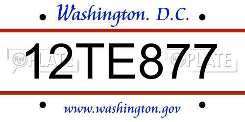 12TE877 District Of Columbia License Plate
