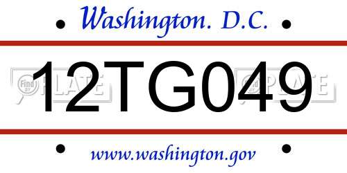12TG049 District Of Columbia License Plate