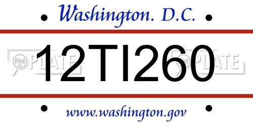 12TI260 District Of Columbia License Plate