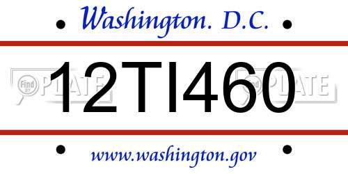 12TI460 District Of Columbia License Plate