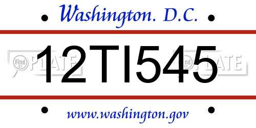 12TI545 District Of Columbia License Plate