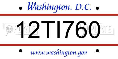 12TI760 District Of Columbia License Plate