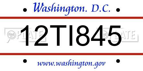 12TI845 District Of Columbia License Plate