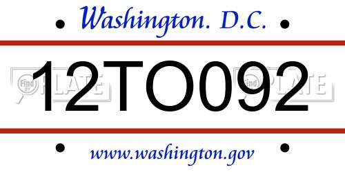 12TO092 District Of Columbia License Plate