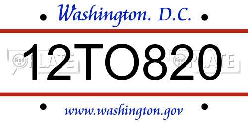 12TO820 District Of Columbia License Plate
