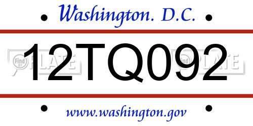 12TQ092 District Of Columbia License Plate
