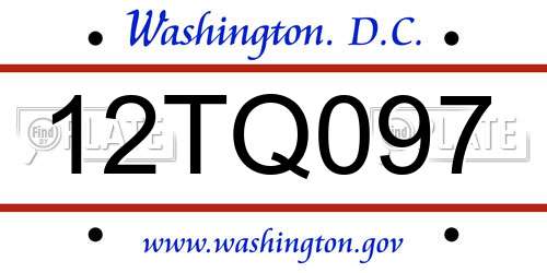12TQ097 District Of Columbia License Plate