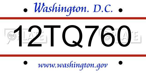 12TQ760 District Of Columbia License Plate