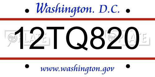 12TQ820 District Of Columbia License Plate