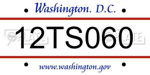 12TS060 District Of Columbia License Plate