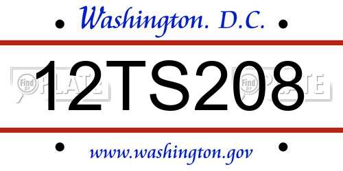 12TS208 District Of Columbia License Plate