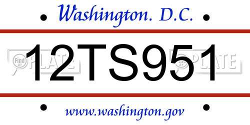 12TS951 District Of Columbia License Plate